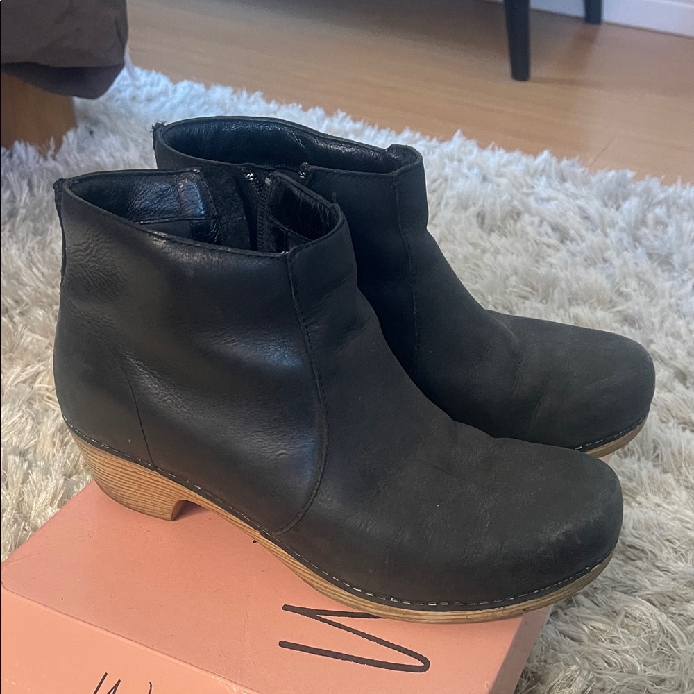 Dansko Black Leather Ankle Booties